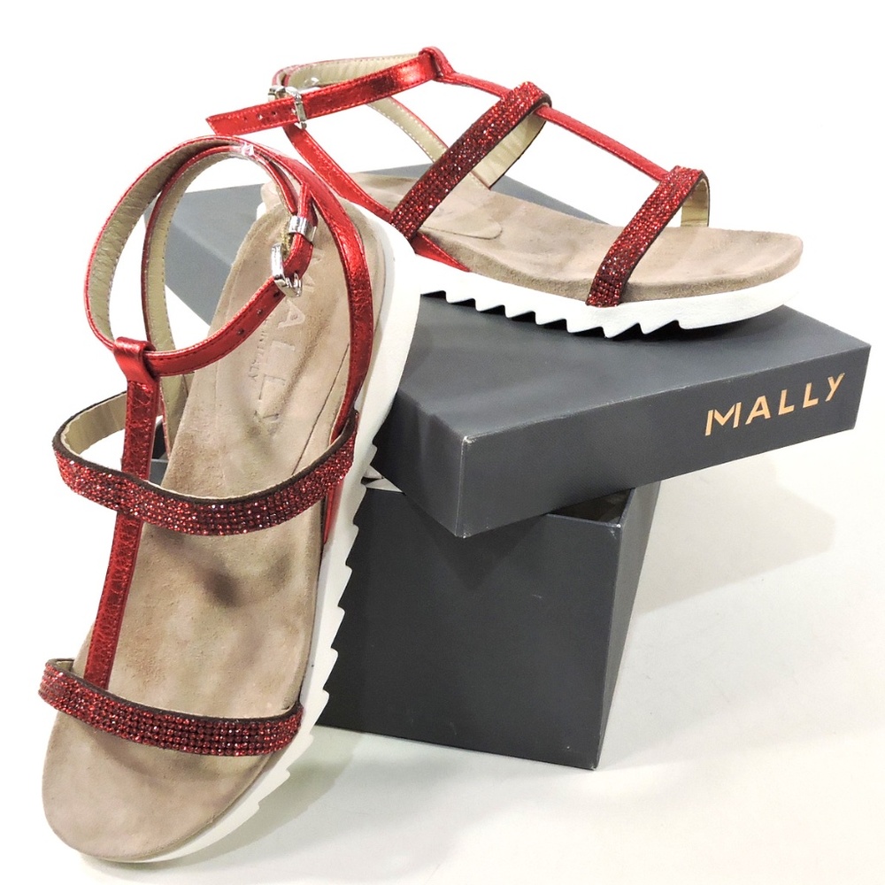 MALLY 🇮🇹 WOMEN'S RED LEATHER FLAT SUMMER SANDALS